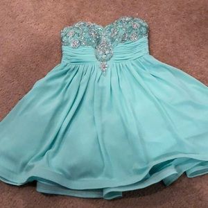 Light Blue/green strapless prom dress